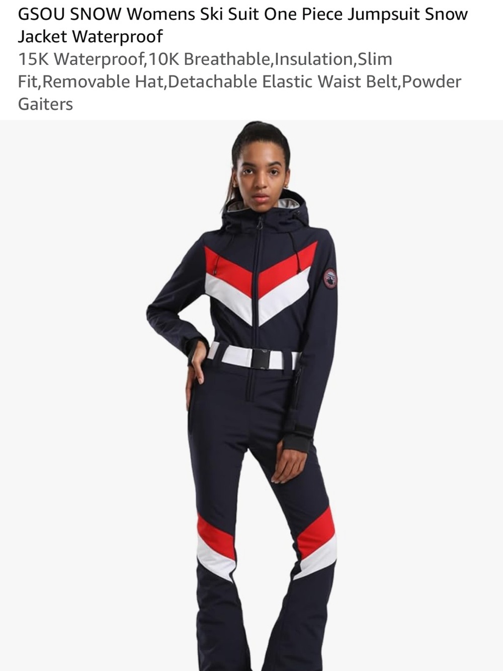 GSOU SNOW Women's Navy Ski Jumpsuit with Red & White Accents